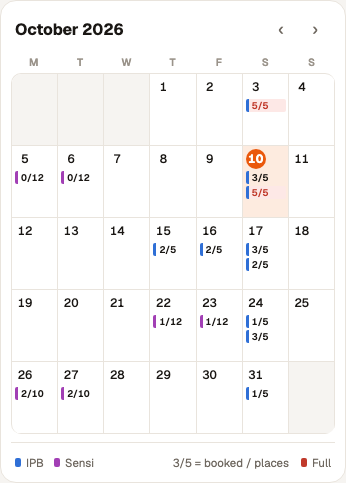 Grid variant: each session as a line with its fill count