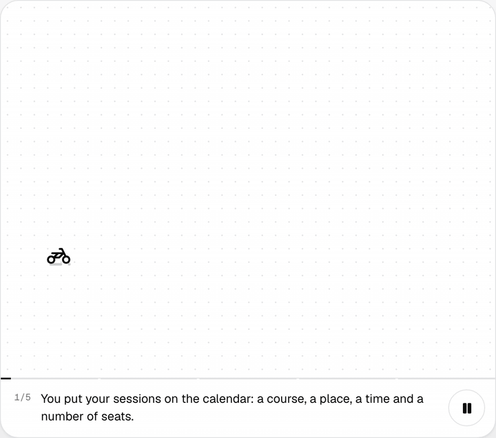 The bk1 landing page animation: a session being planned and filling up